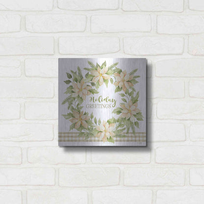 Luxe Metal Art 'Holiday Greetings Wreath' by Cindy Jacobs, Metal Wall Art,12x12