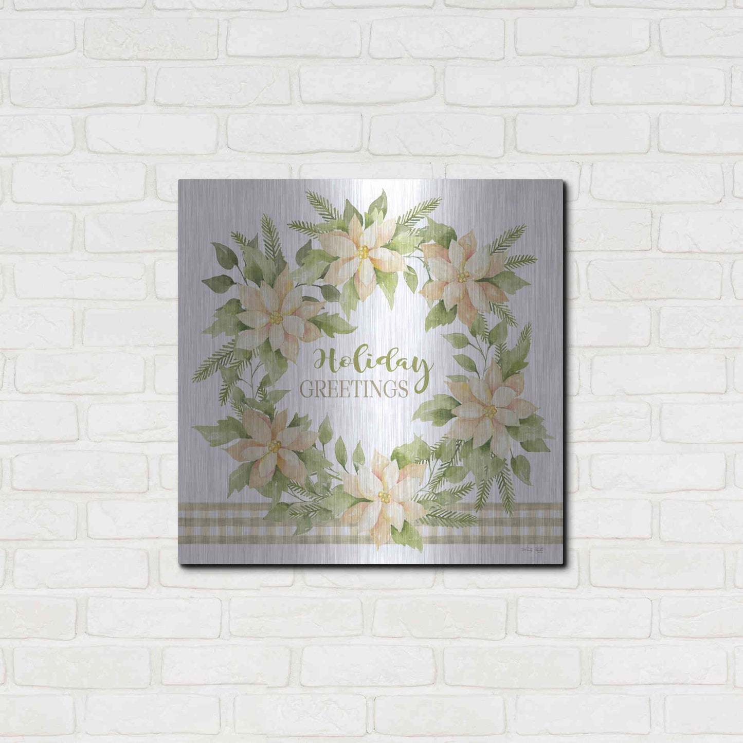 Luxe Metal Art 'Holiday Greetings Wreath' by Cindy Jacobs, Metal Wall Art,24x24