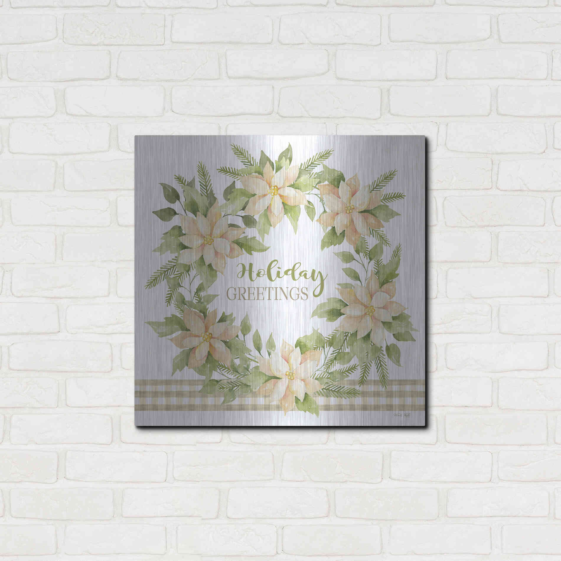 Luxe Metal Art 'Holiday Greetings Wreath' by Cindy Jacobs, Metal Wall Art,24x24