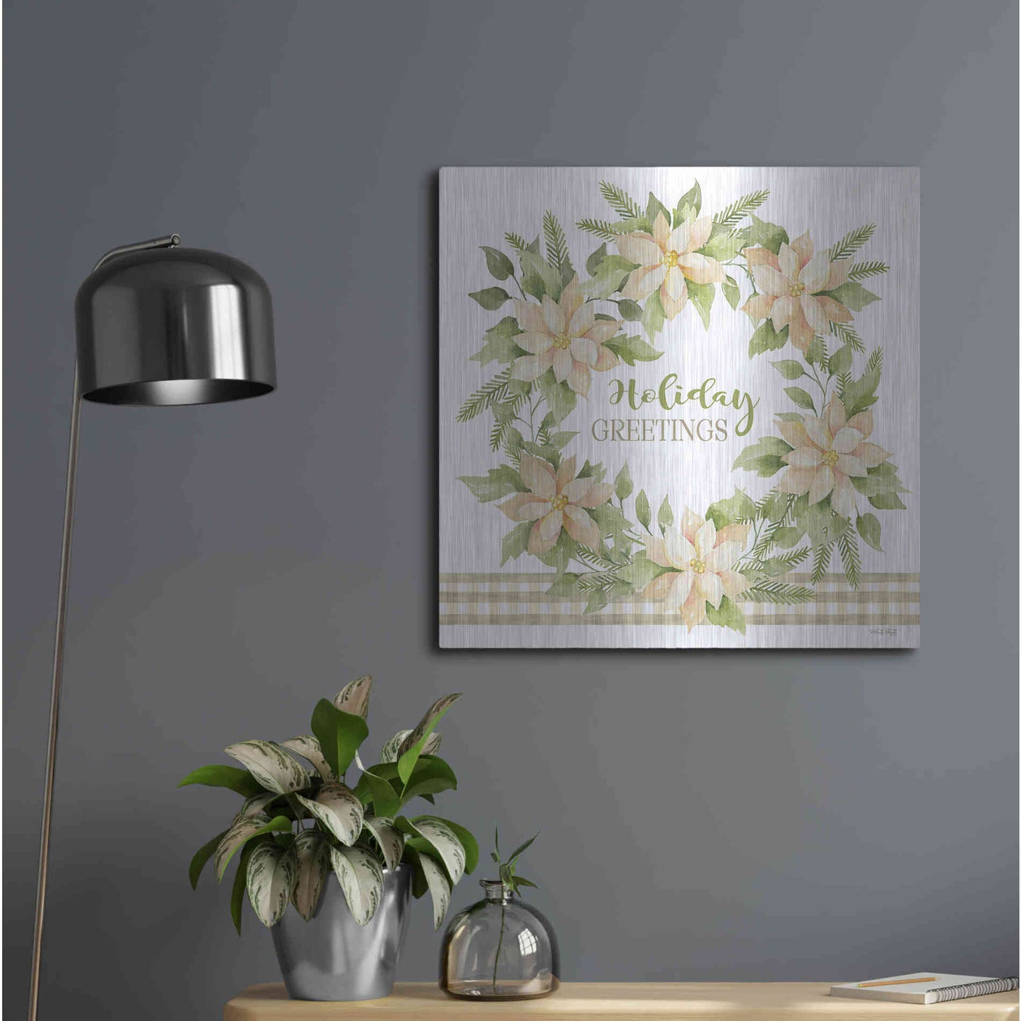 Luxe Metal Art 'Holiday Greetings Wreath' by Cindy Jacobs, Metal Wall Art,24x24