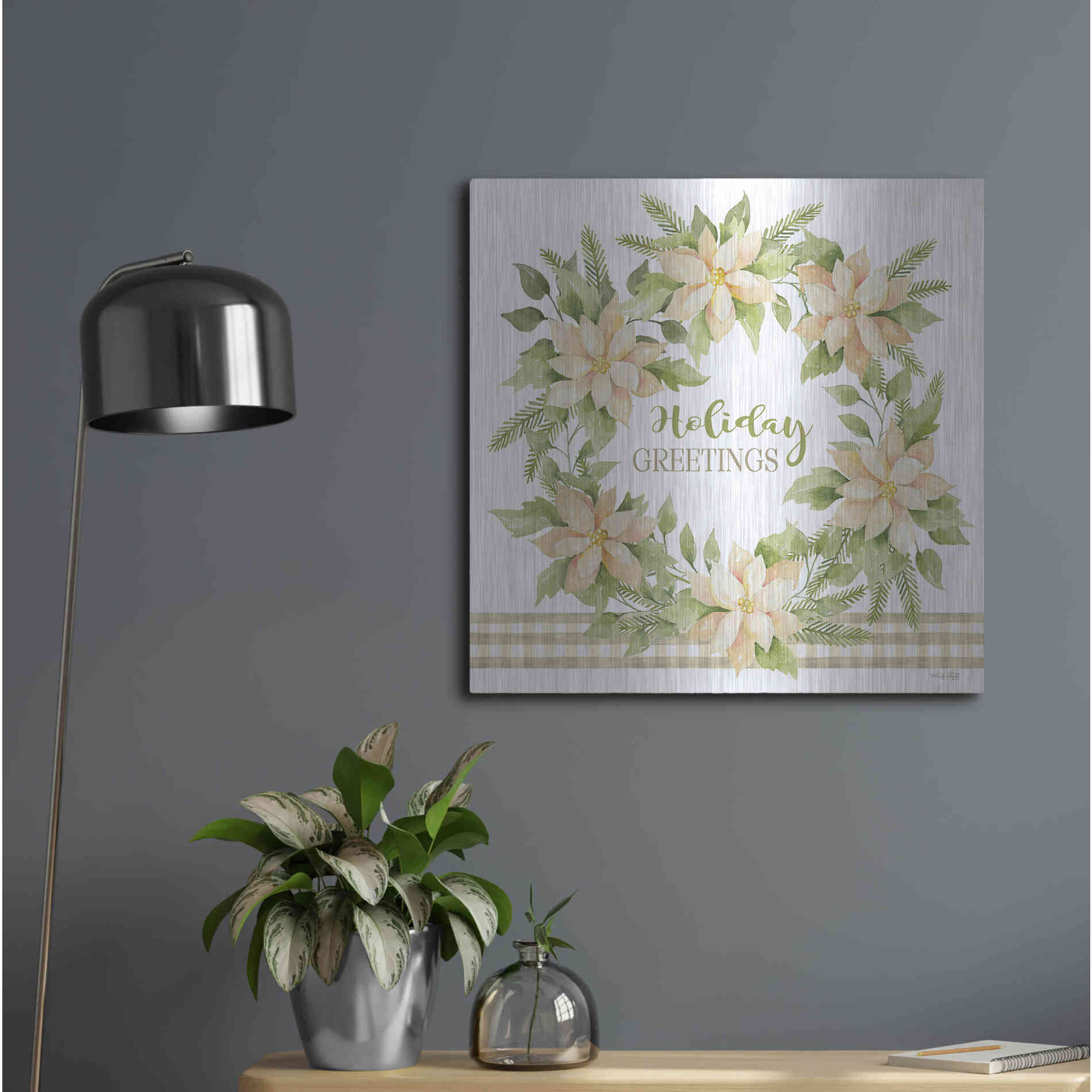 Luxe Metal Art 'Holiday Greetings Wreath' by Cindy Jacobs, Metal Wall Art,24x24