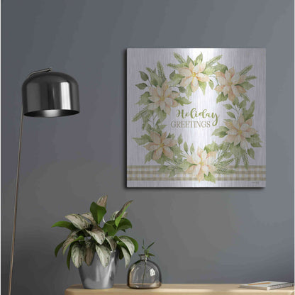 Luxe Metal Art 'Holiday Greetings Wreath' by Cindy Jacobs, Metal Wall Art,24x24
