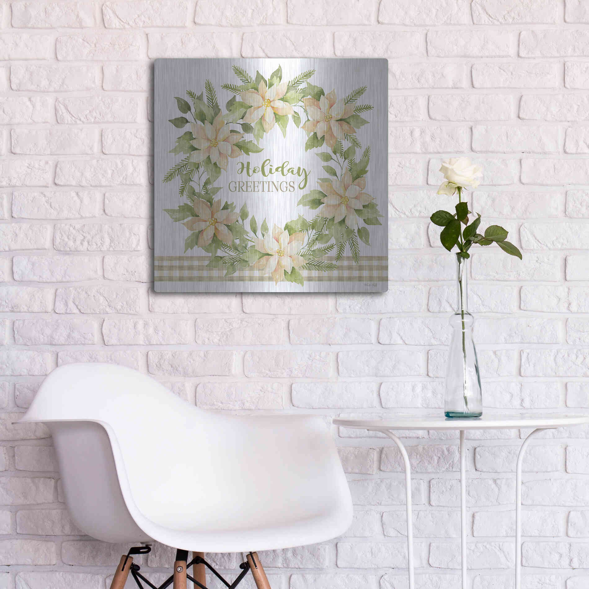 Luxe Metal Art 'Holiday Greetings Wreath' by Cindy Jacobs, Metal Wall Art,24x24