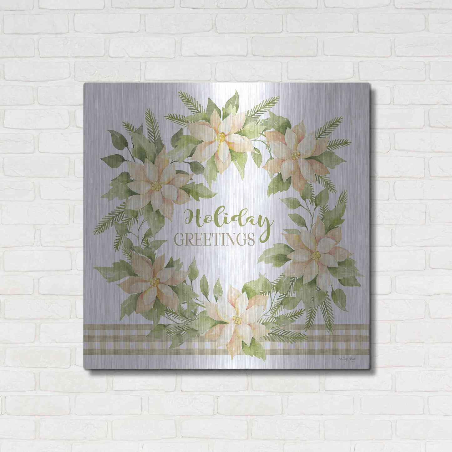 Luxe Metal Art 'Holiday Greetings Wreath' by Cindy Jacobs, Metal Wall Art,36x36
