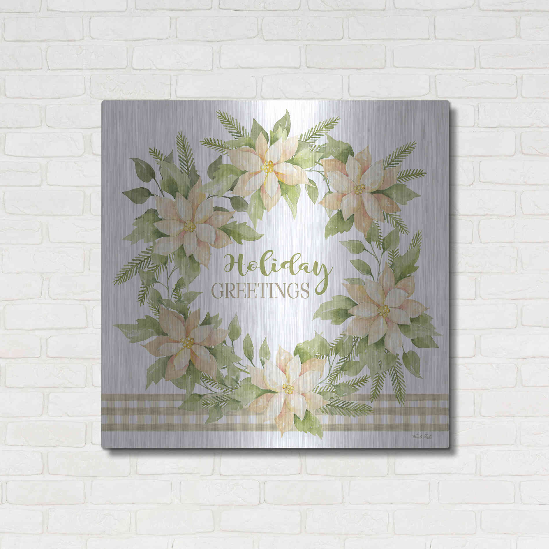 Luxe Metal Art 'Holiday Greetings Wreath' by Cindy Jacobs, Metal Wall Art,36x36