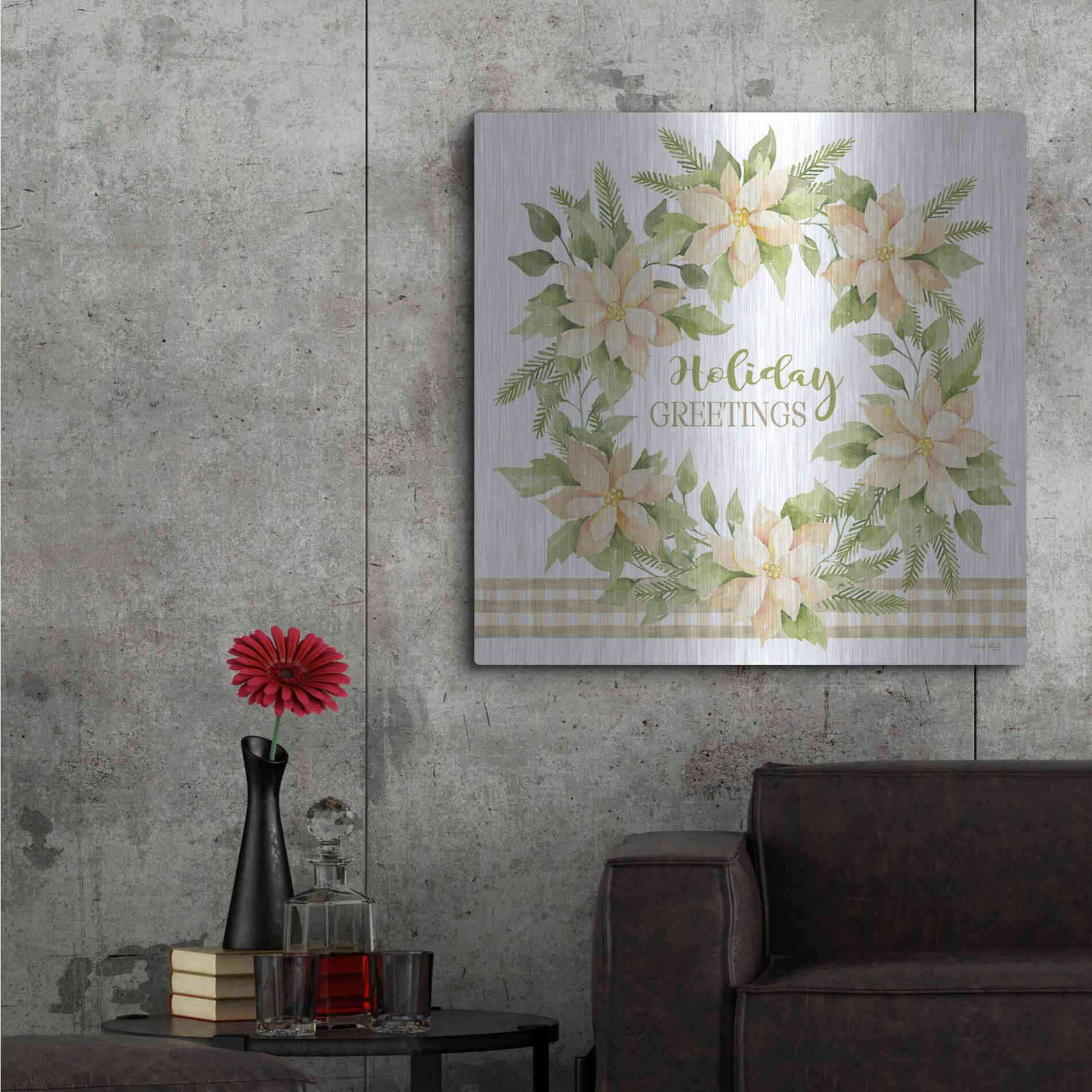 Luxe Metal Art 'Holiday Greetings Wreath' by Cindy Jacobs, Metal Wall Art,36x36