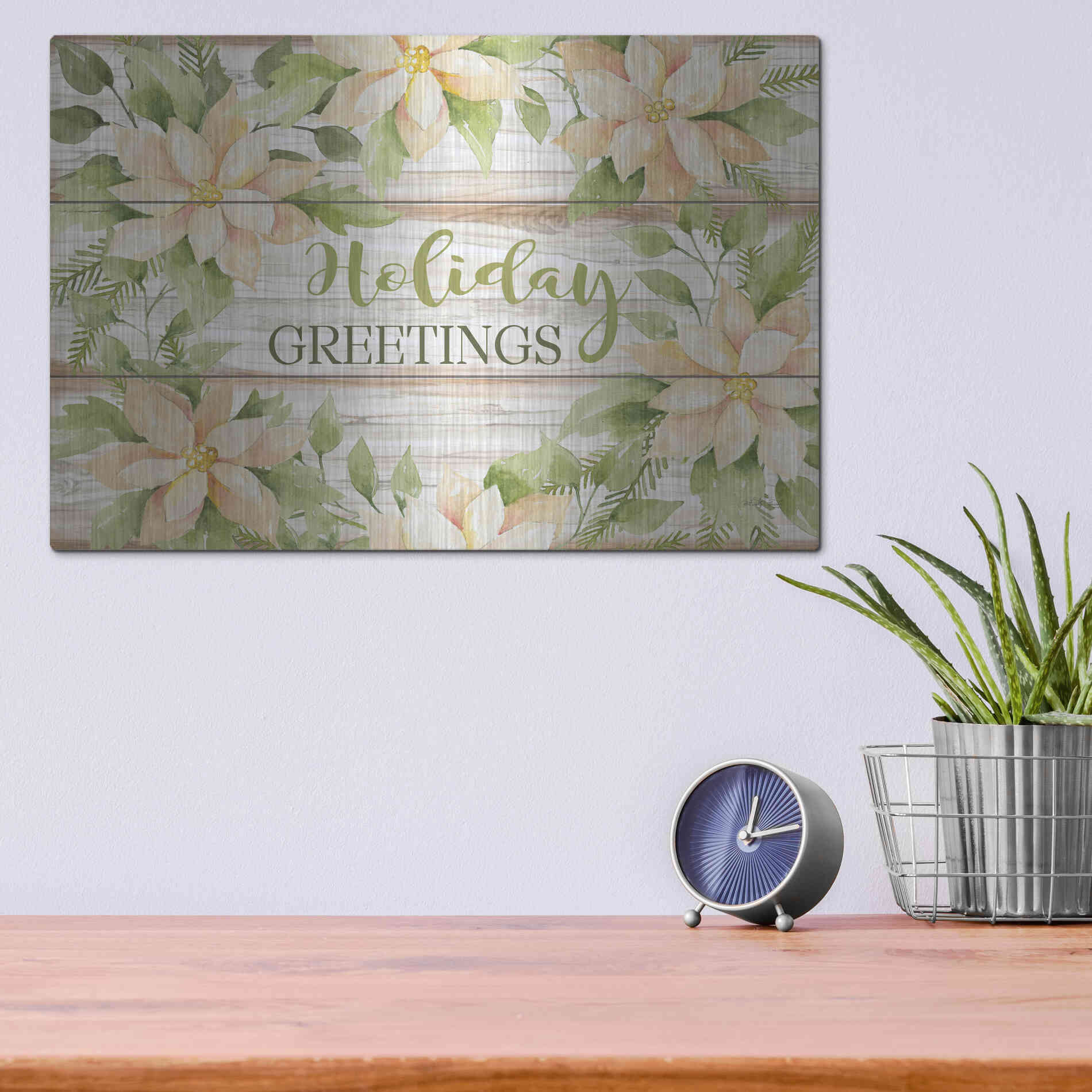 Luxe Metal Art 'Holiday Greetings' by Cindy Jacobs, Metal Wall Art,16x12
