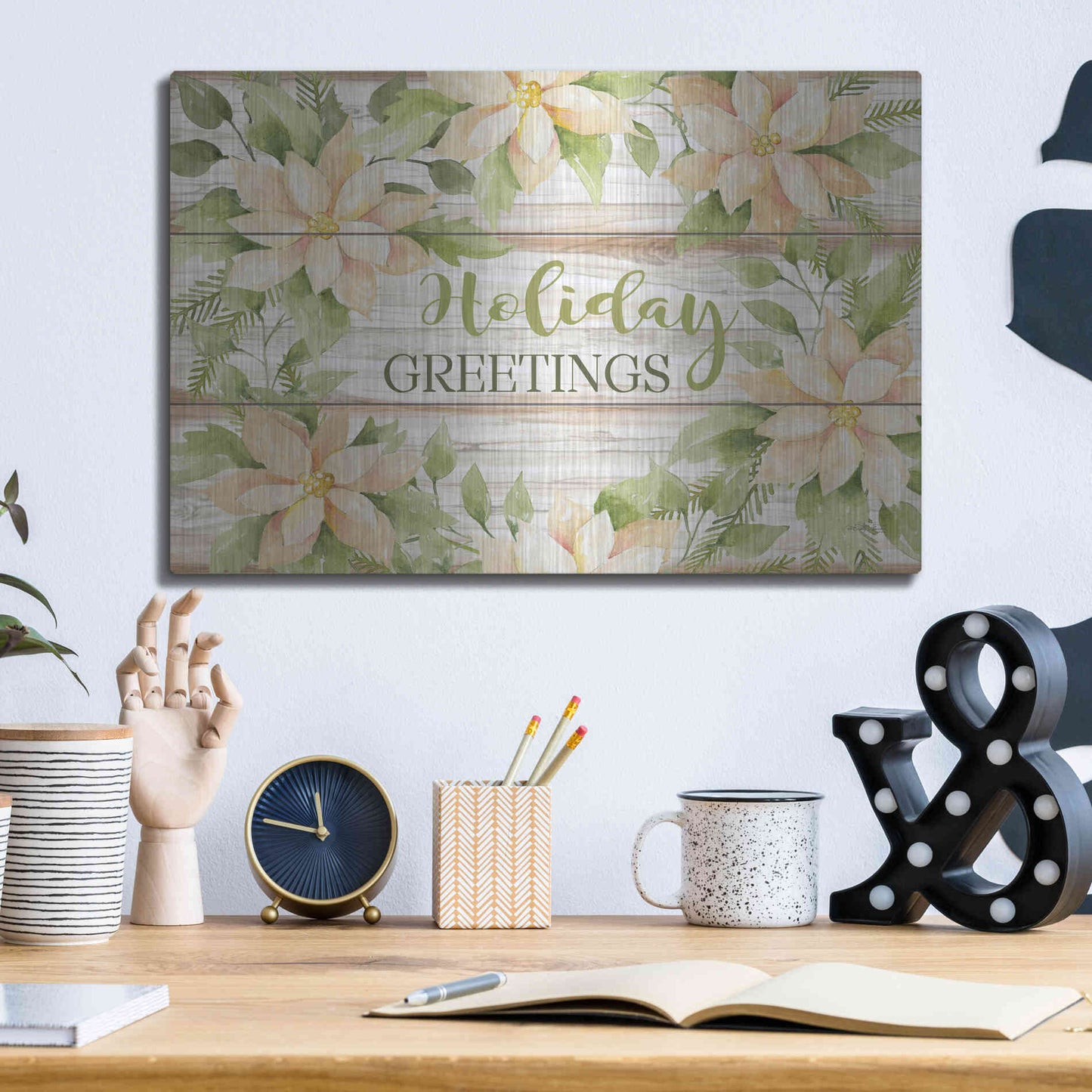 Luxe Metal Art 'Holiday Greetings' by Cindy Jacobs, Metal Wall Art,16x12