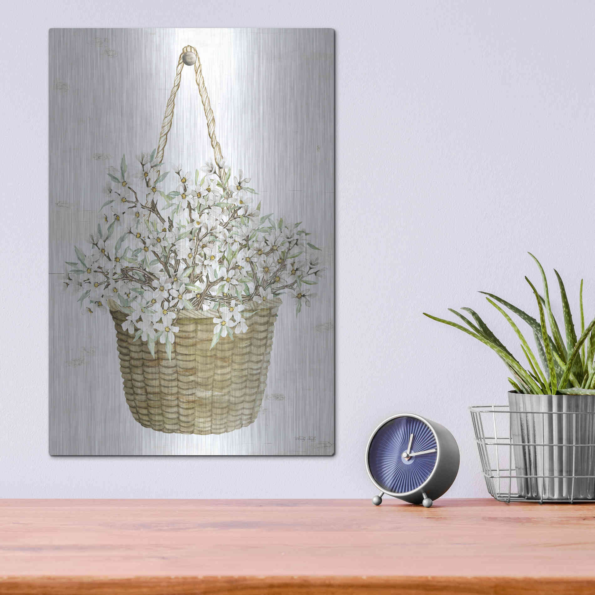 Luxe Metal Art 'Basket of Apple Blossoms' by Cindy Jacobs, Metal Wall Art,12x16