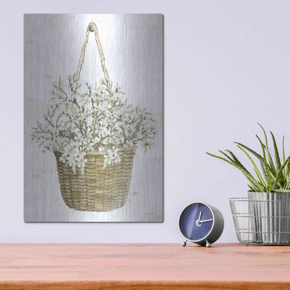 Luxe Metal Art 'Basket of Apple Blossoms' by Cindy Jacobs, Metal Wall Art,12x16