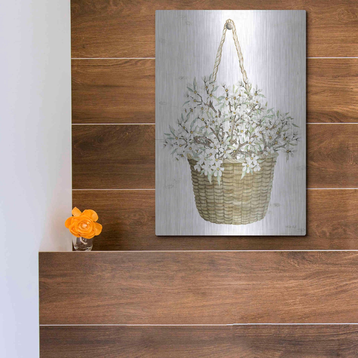 Luxe Metal Art 'Basket of Apple Blossoms' by Cindy Jacobs, Metal Wall Art,12x16