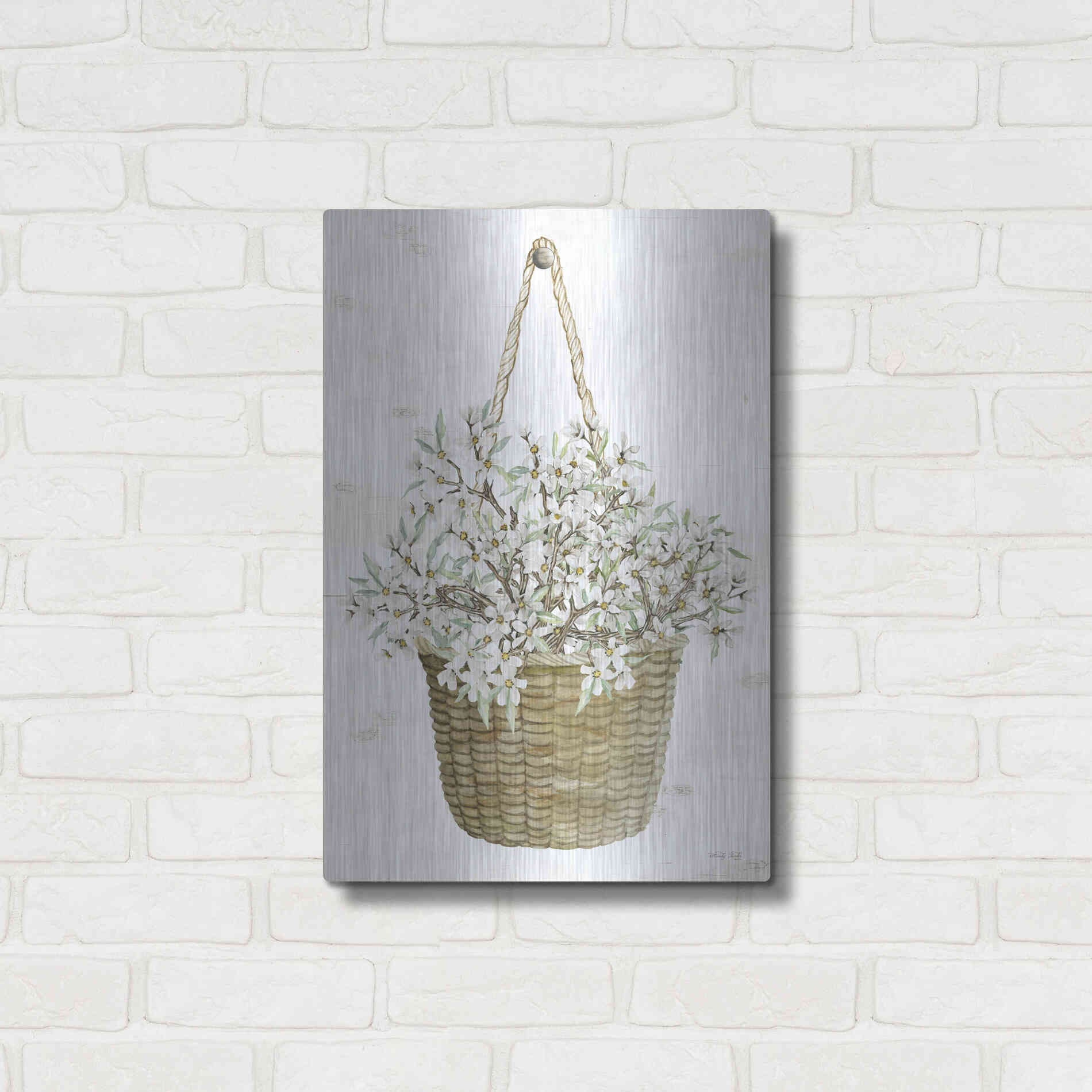 Luxe Metal Art 'Basket of Apple Blossoms' by Cindy Jacobs, Metal Wall Art,16x24