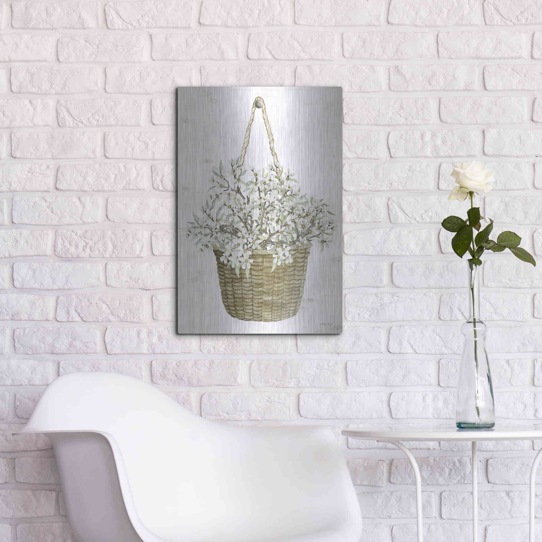 Luxe Metal Art 'Basket of Apple Blossoms' by Cindy Jacobs, Metal Wall Art,16x24