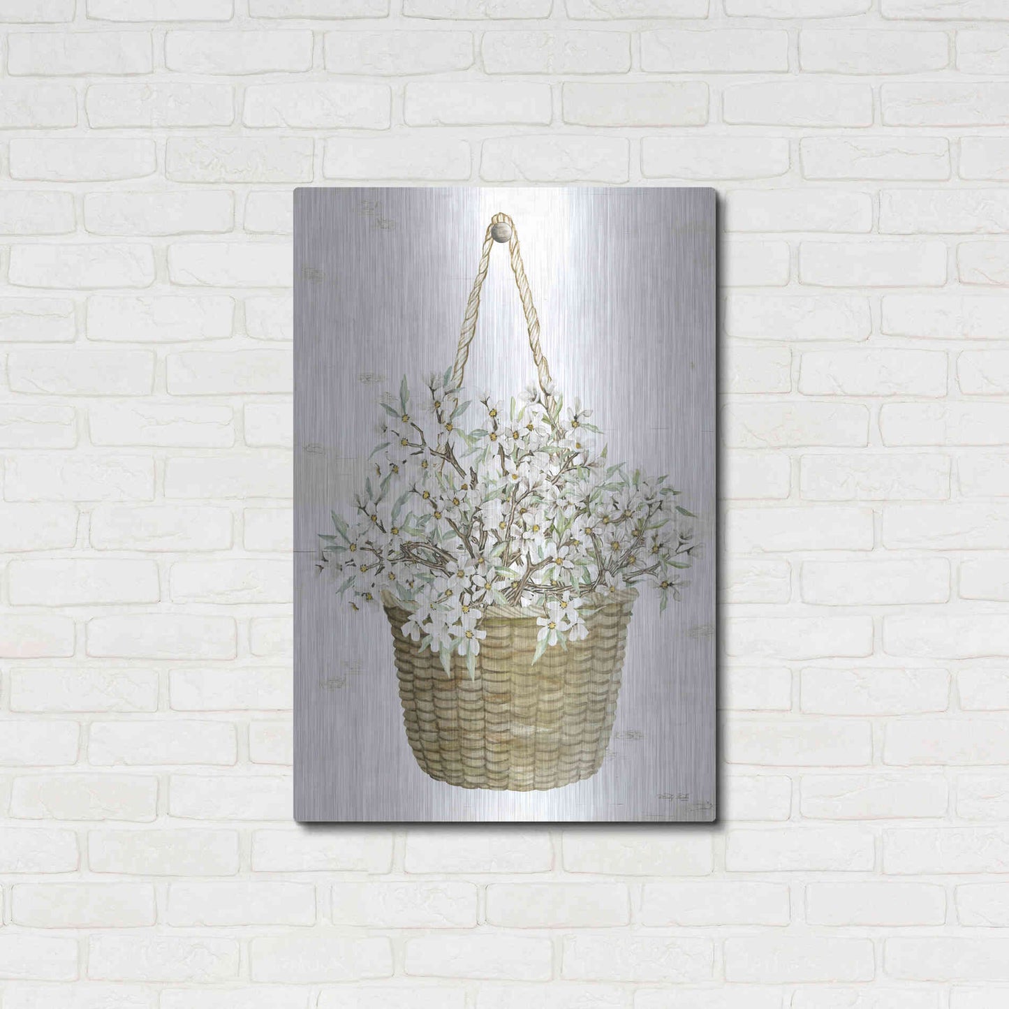 Luxe Metal Art 'Basket of Apple Blossoms' by Cindy Jacobs, Metal Wall Art,24x36
