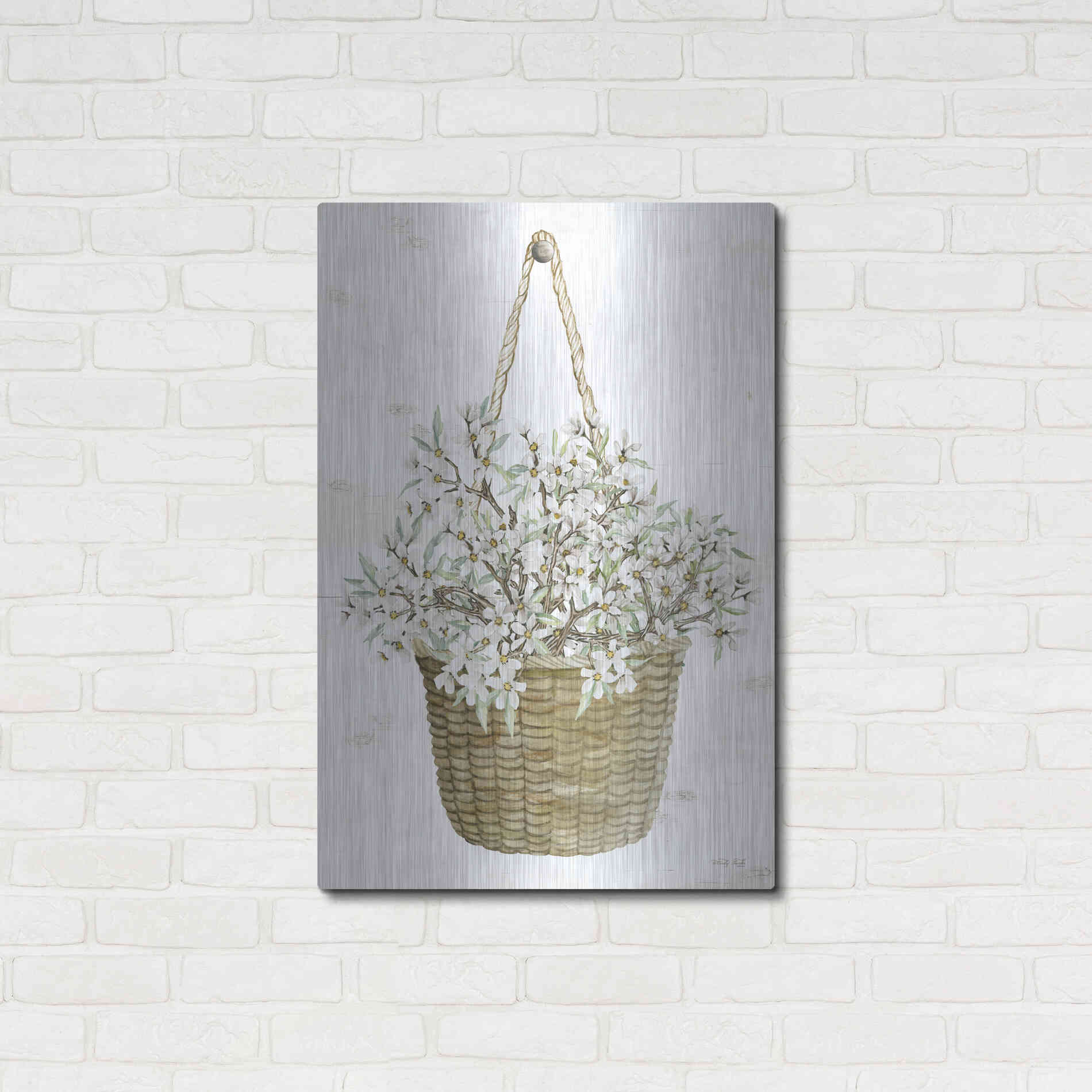 Luxe Metal Art 'Basket of Apple Blossoms' by Cindy Jacobs, Metal Wall Art,24x36