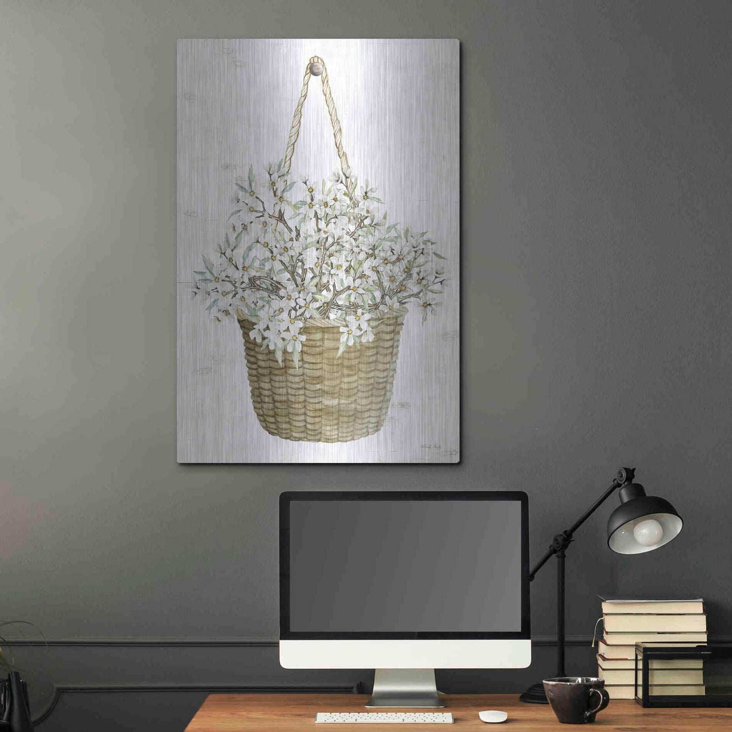 Luxe Metal Art 'Basket of Apple Blossoms' by Cindy Jacobs, Metal Wall Art,24x36