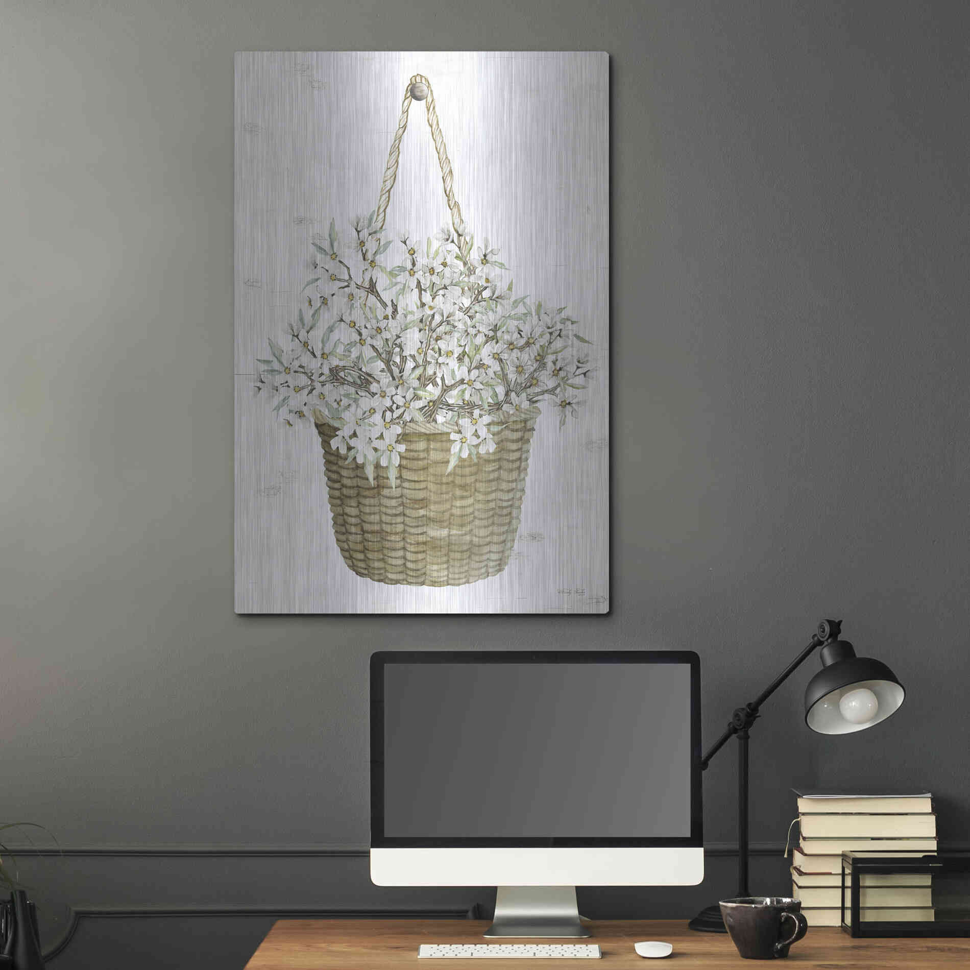 Luxe Metal Art 'Basket of Apple Blossoms' by Cindy Jacobs, Metal Wall Art,24x36