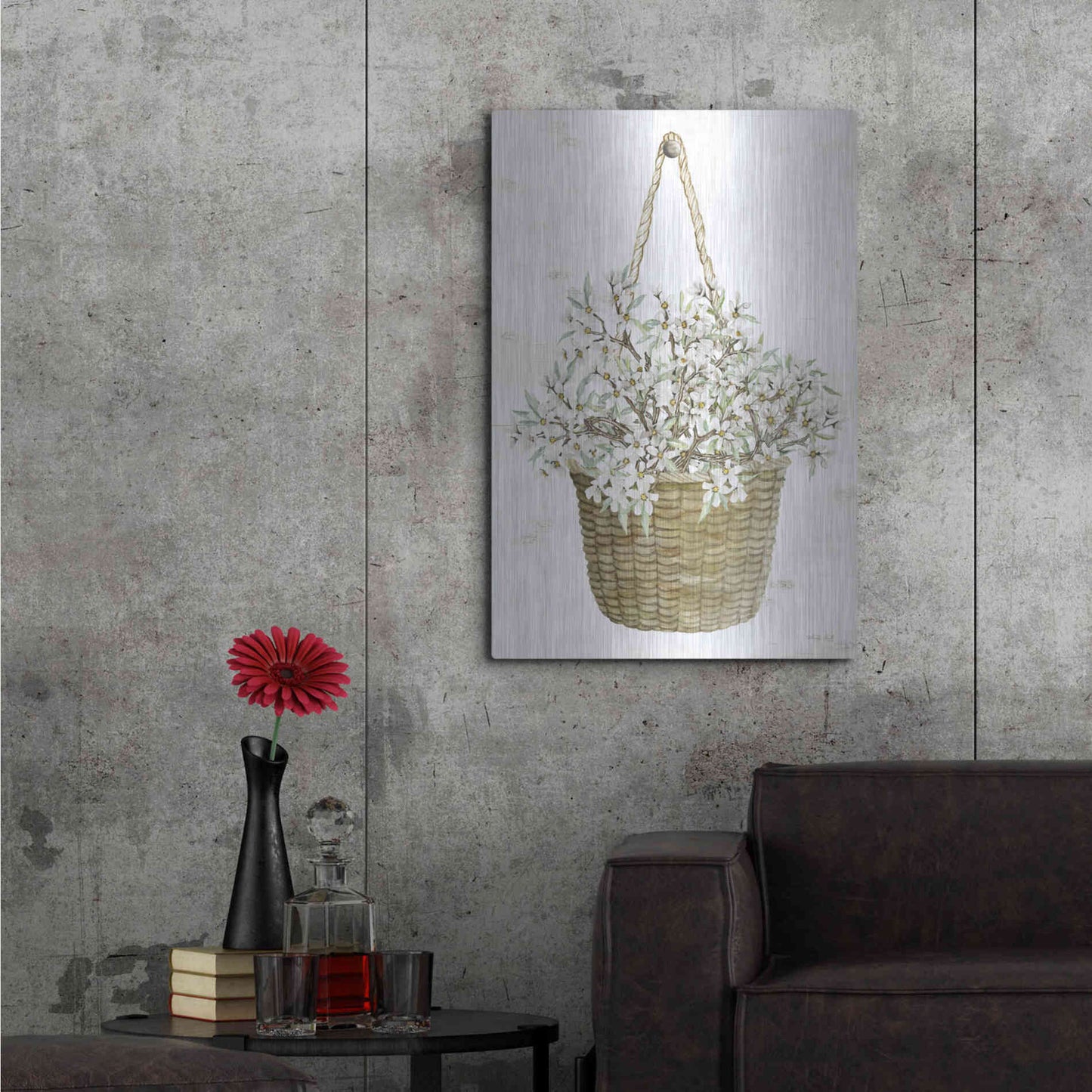 Luxe Metal Art 'Basket of Apple Blossoms' by Cindy Jacobs, Metal Wall Art,24x36