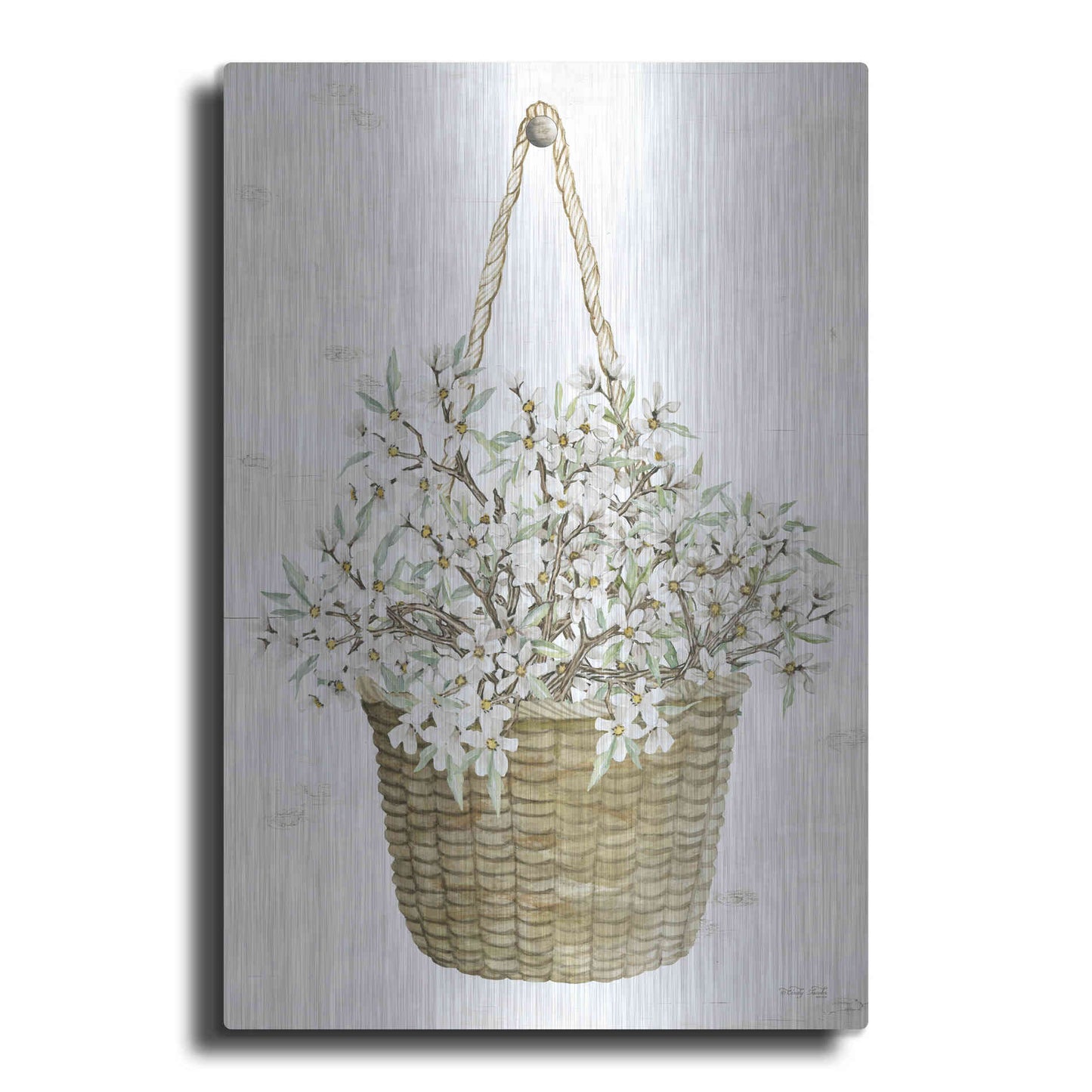 Luxe Metal Art 'Basket of Apple Blossoms' by Cindy Jacobs, Metal Wall Art