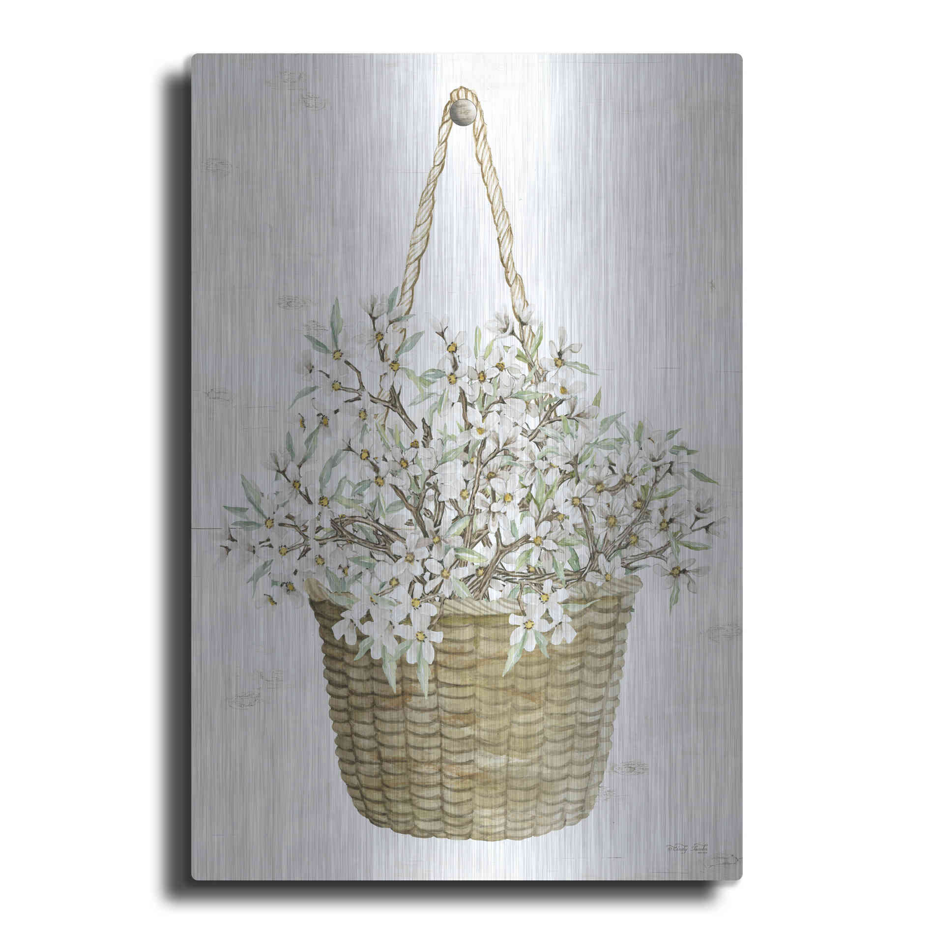 Luxe Metal Art 'Basket of Apple Blossoms' by Cindy Jacobs, Metal Wall Art