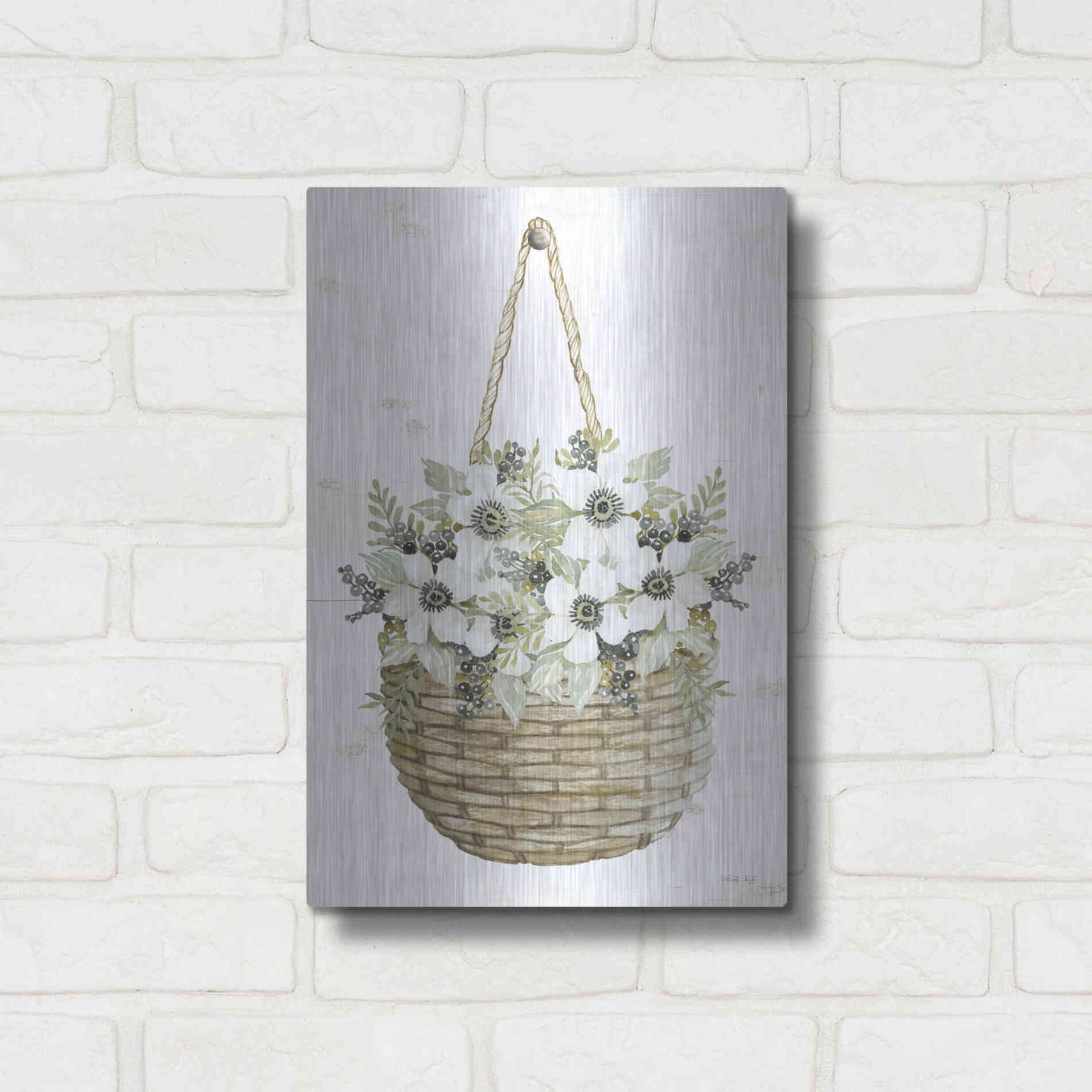 Luxe Metal Art 'Basket of Poppies' by Cindy Jacobs, Metal Wall Art,12x16