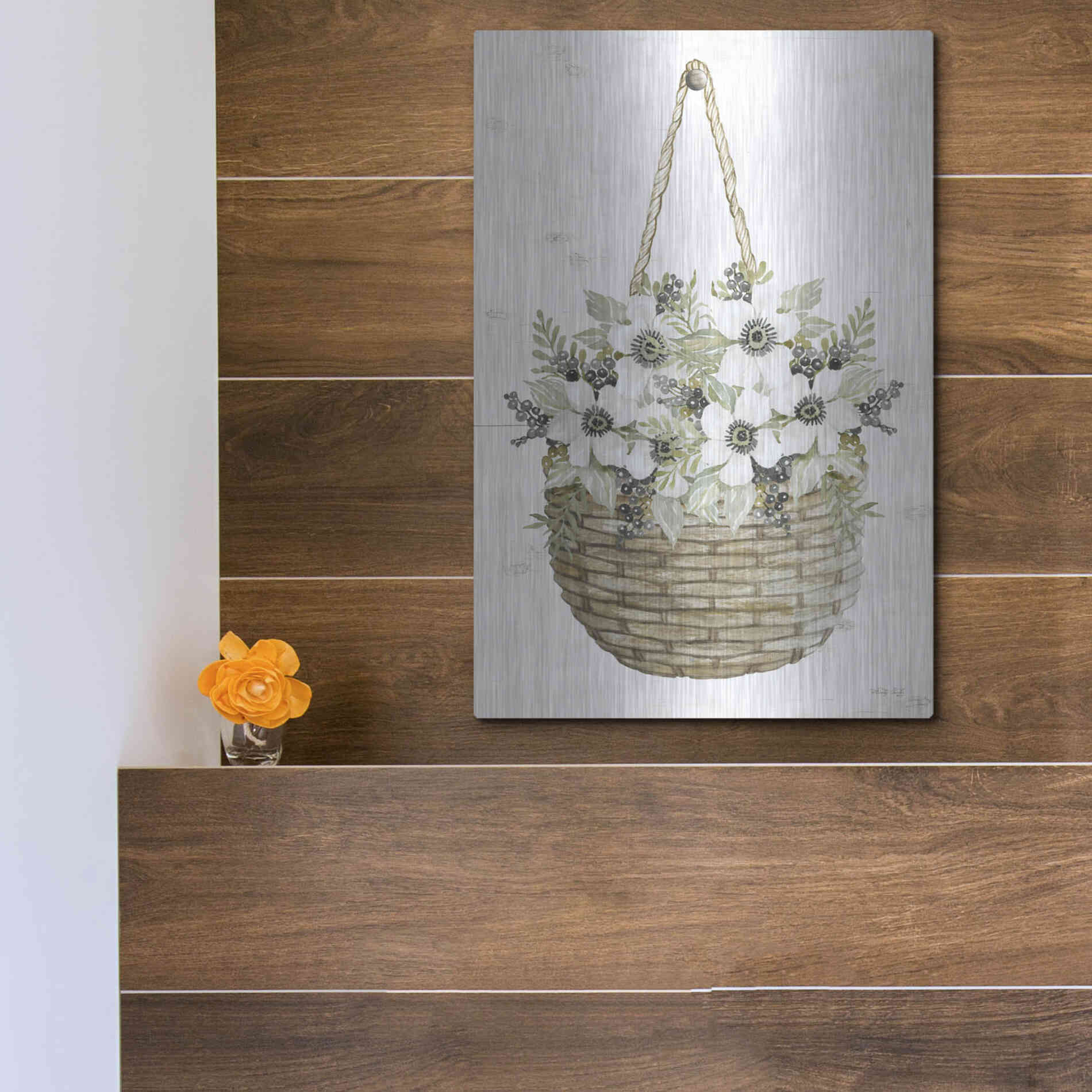 Luxe Metal Art 'Basket of Poppies' by Cindy Jacobs, Metal Wall Art,12x16