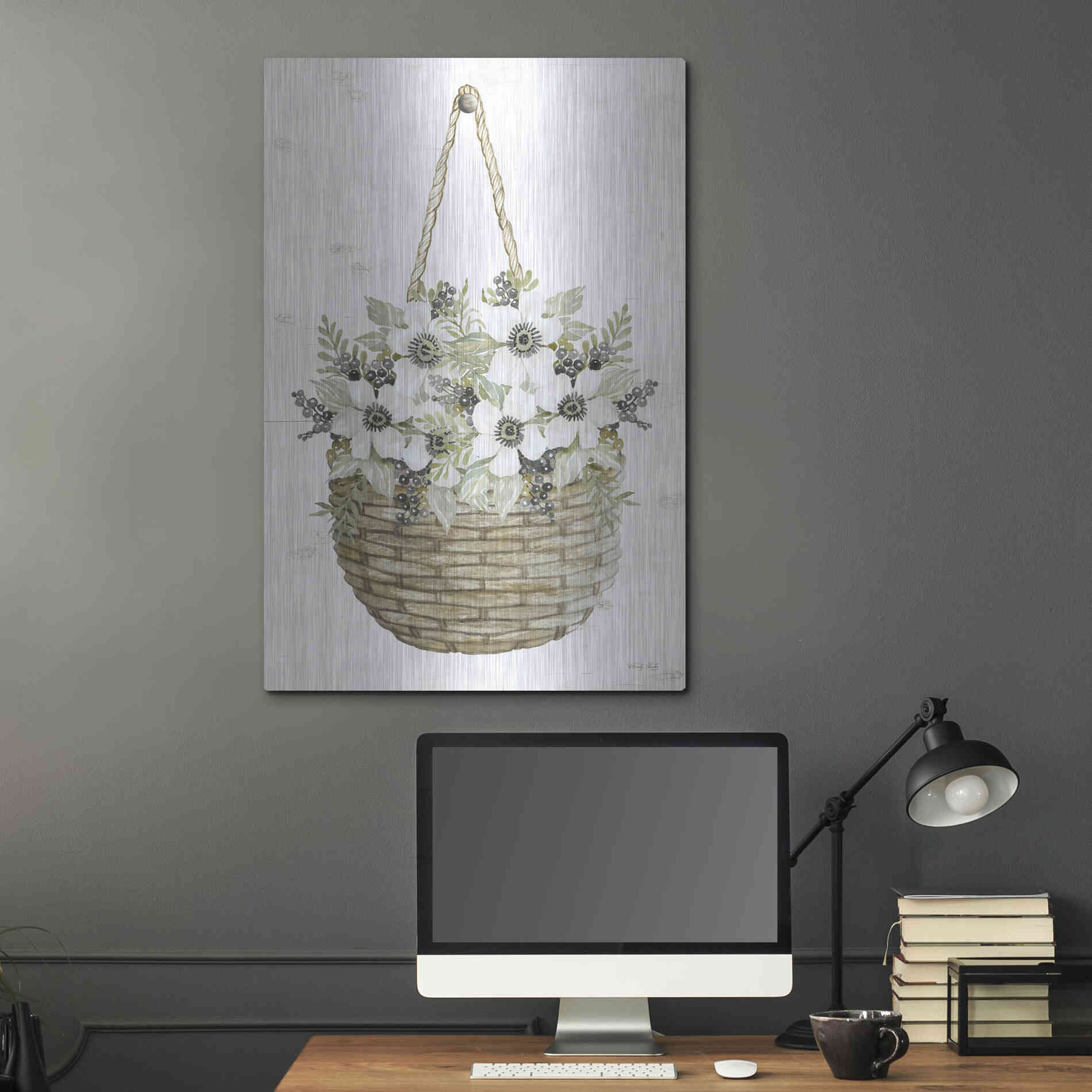 Luxe Metal Art 'Basket of Poppies' by Cindy Jacobs, Metal Wall Art,24x36