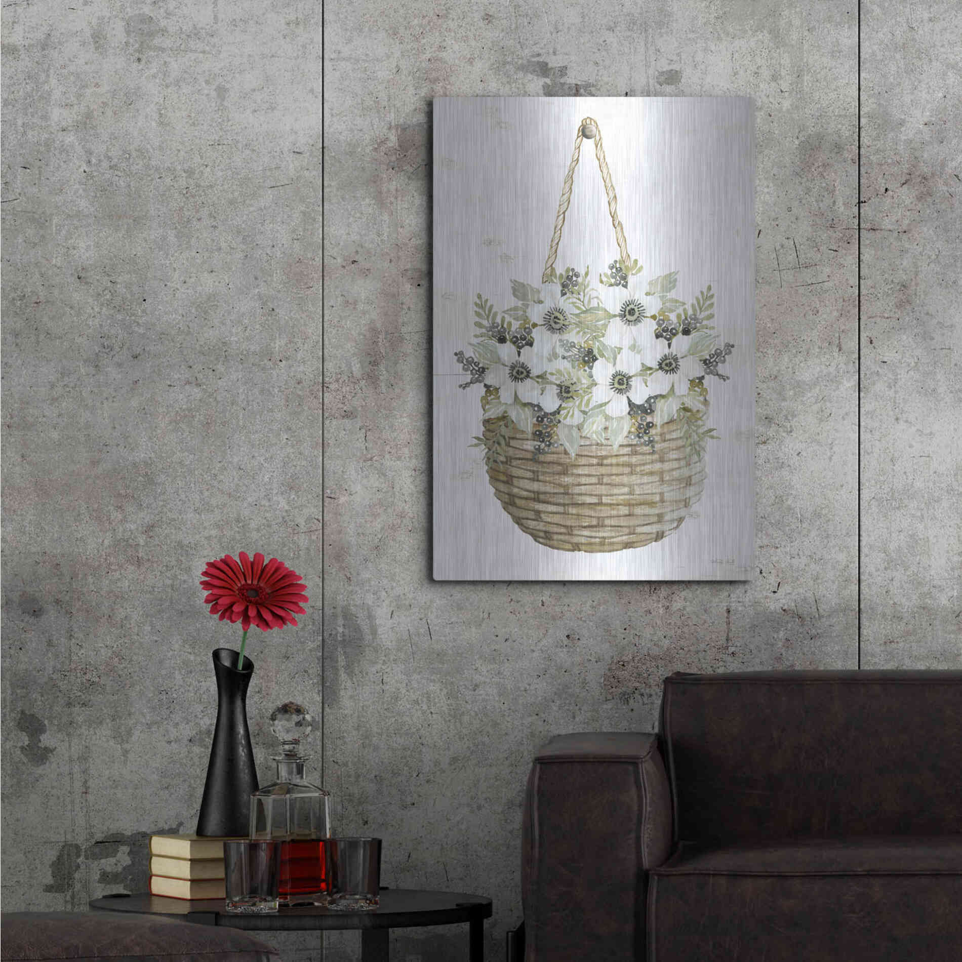 Luxe Metal Art 'Basket of Poppies' by Cindy Jacobs, Metal Wall Art,24x36