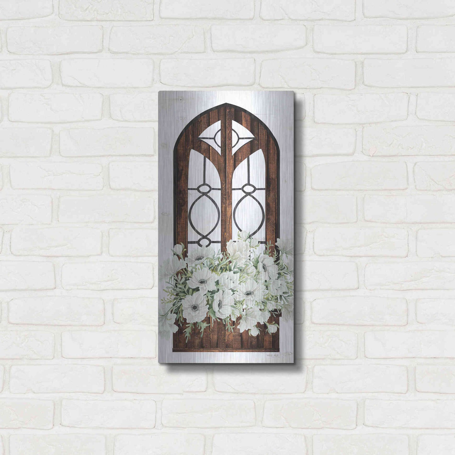 Luxe Metal Art 'Window Arch Floral I' by Cindy Jacobs, Metal Wall Art,12x24