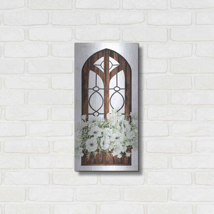 Luxe Metal Art 'Window Arch Floral I' by Cindy Jacobs, Metal Wall Art,12x24