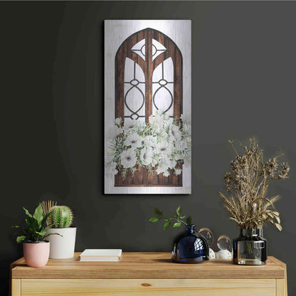 Luxe Metal Art 'Window Arch Floral I' by Cindy Jacobs, Metal Wall Art,12x24