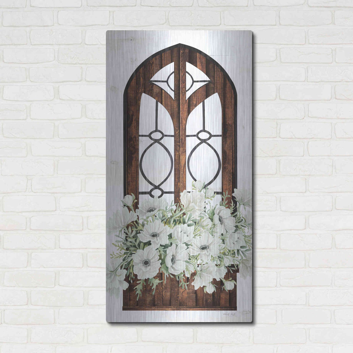 Luxe Metal Art 'Window Arch Floral I' by Cindy Jacobs, Metal Wall Art,24x48