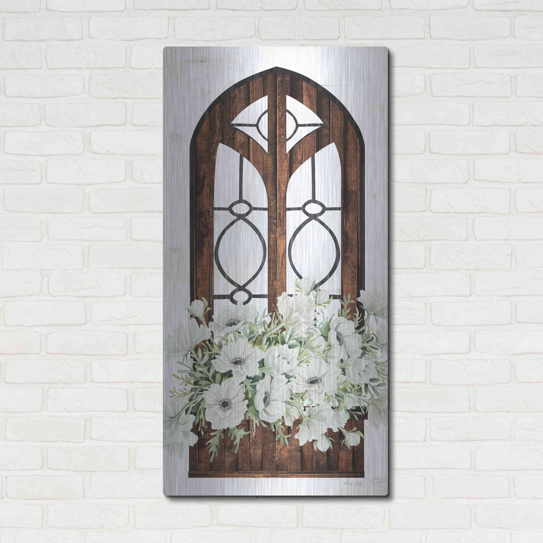 Luxe Metal Art 'Window Arch Floral I' by Cindy Jacobs, Metal Wall Art,24x48