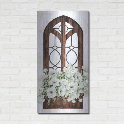 Luxe Metal Art 'Window Arch Floral I' by Cindy Jacobs, Metal Wall Art,24x48