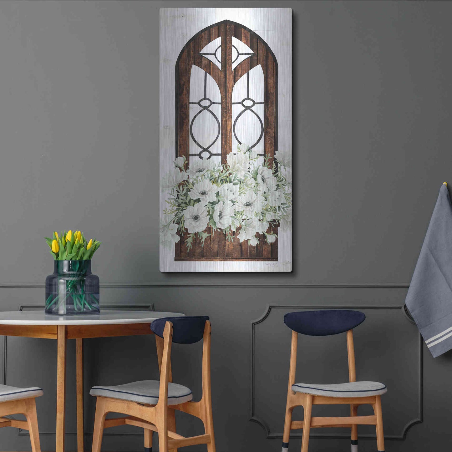 Luxe Metal Art 'Window Arch Floral I' by Cindy Jacobs, Metal Wall Art,24x48