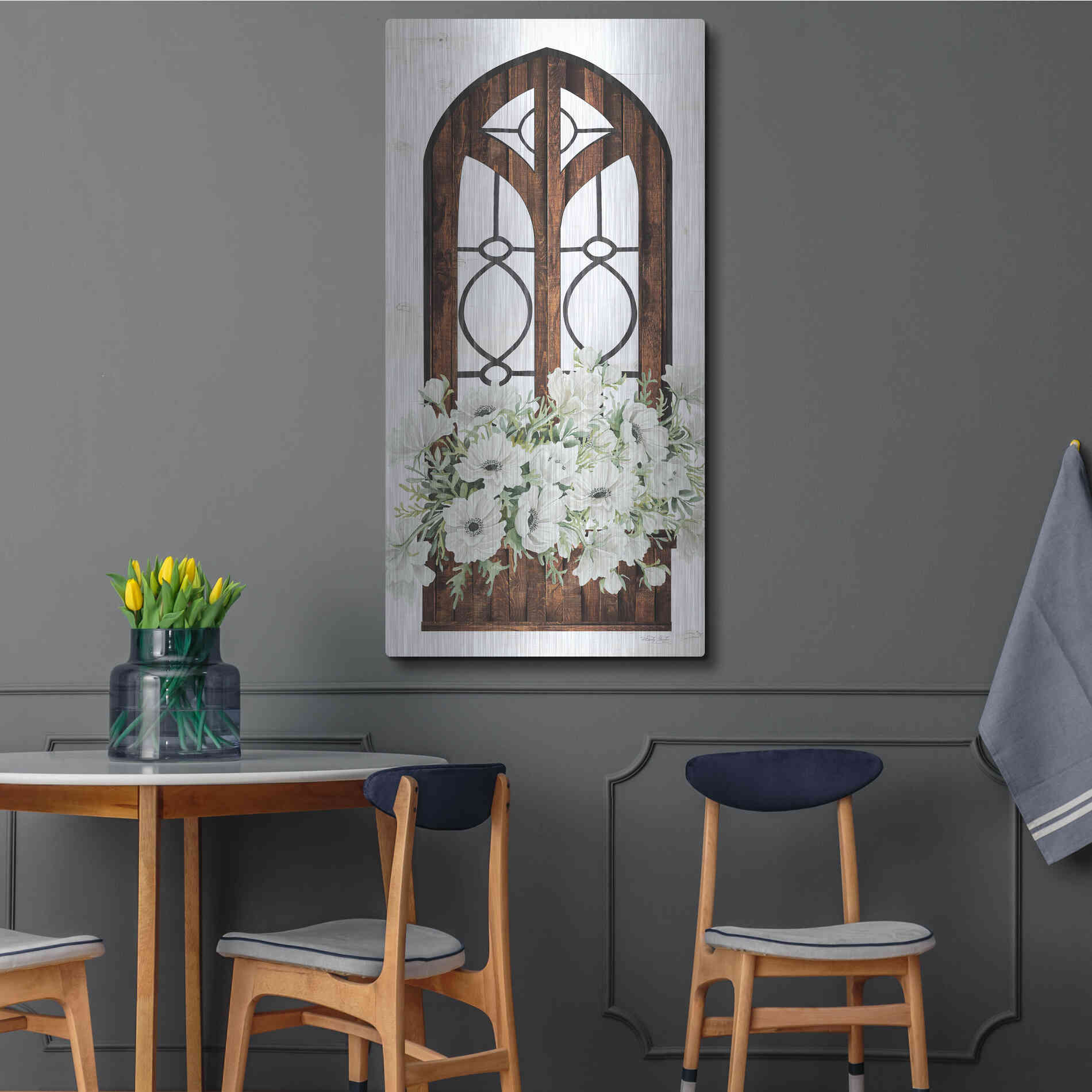 Luxe Metal Art 'Window Arch Floral I' by Cindy Jacobs, Metal Wall Art,24x48