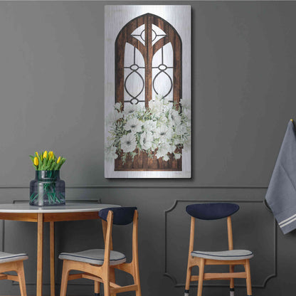 Luxe Metal Art 'Window Arch Floral I' by Cindy Jacobs, Metal Wall Art,24x48