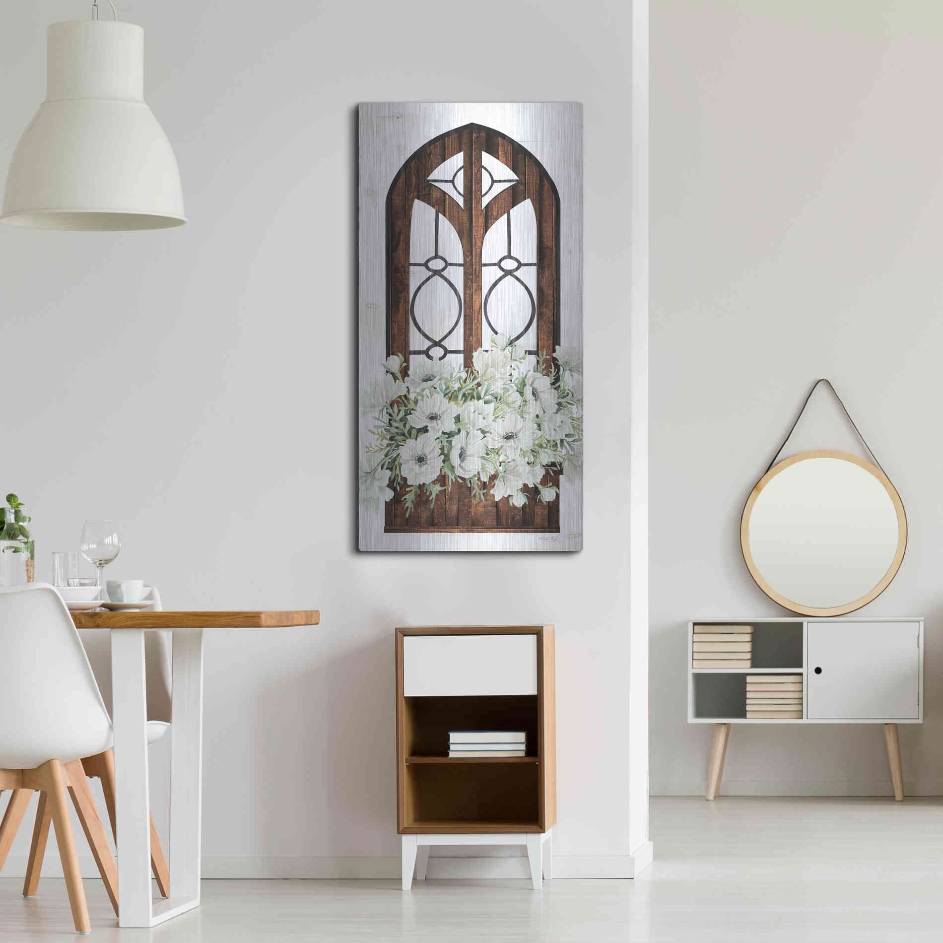Luxe Metal Art 'Window Arch Floral I' by Cindy Jacobs, Metal Wall Art,24x48