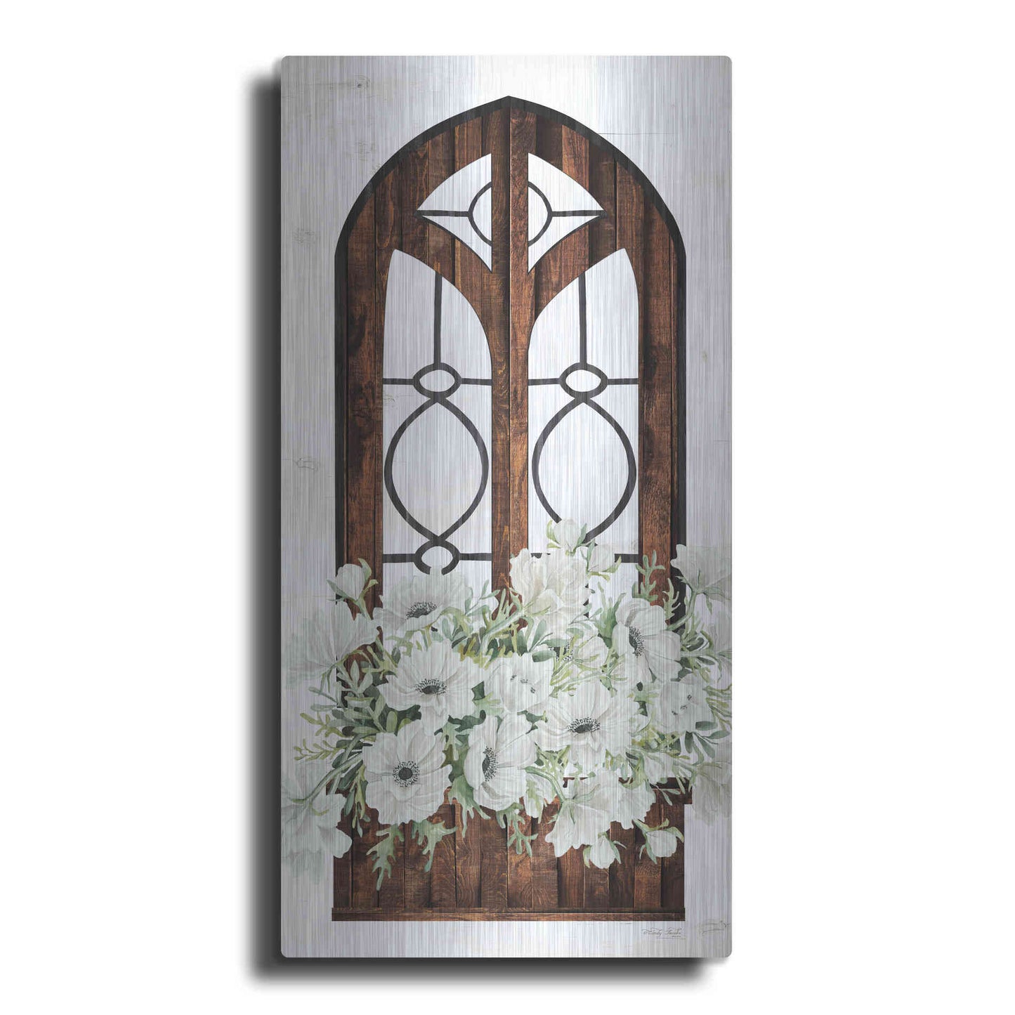 Luxe Metal Art 'Window Arch Floral I' by Cindy Jacobs, Metal Wall Art