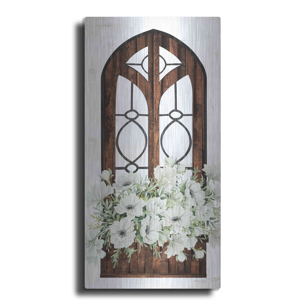 Luxe Metal Art 'Window Arch Floral I' by Cindy Jacobs, Metal Wall Art