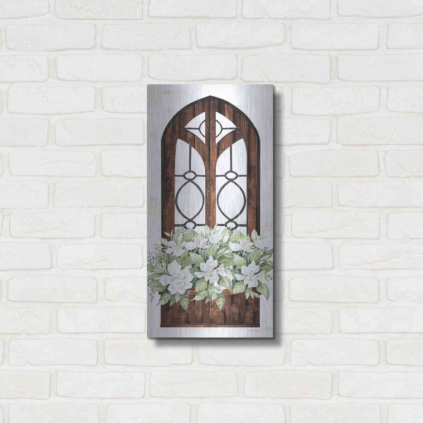 Luxe Metal Art 'Window Arch Floral II' by Cindy Jacobs, Metal Wall Art,12x24
