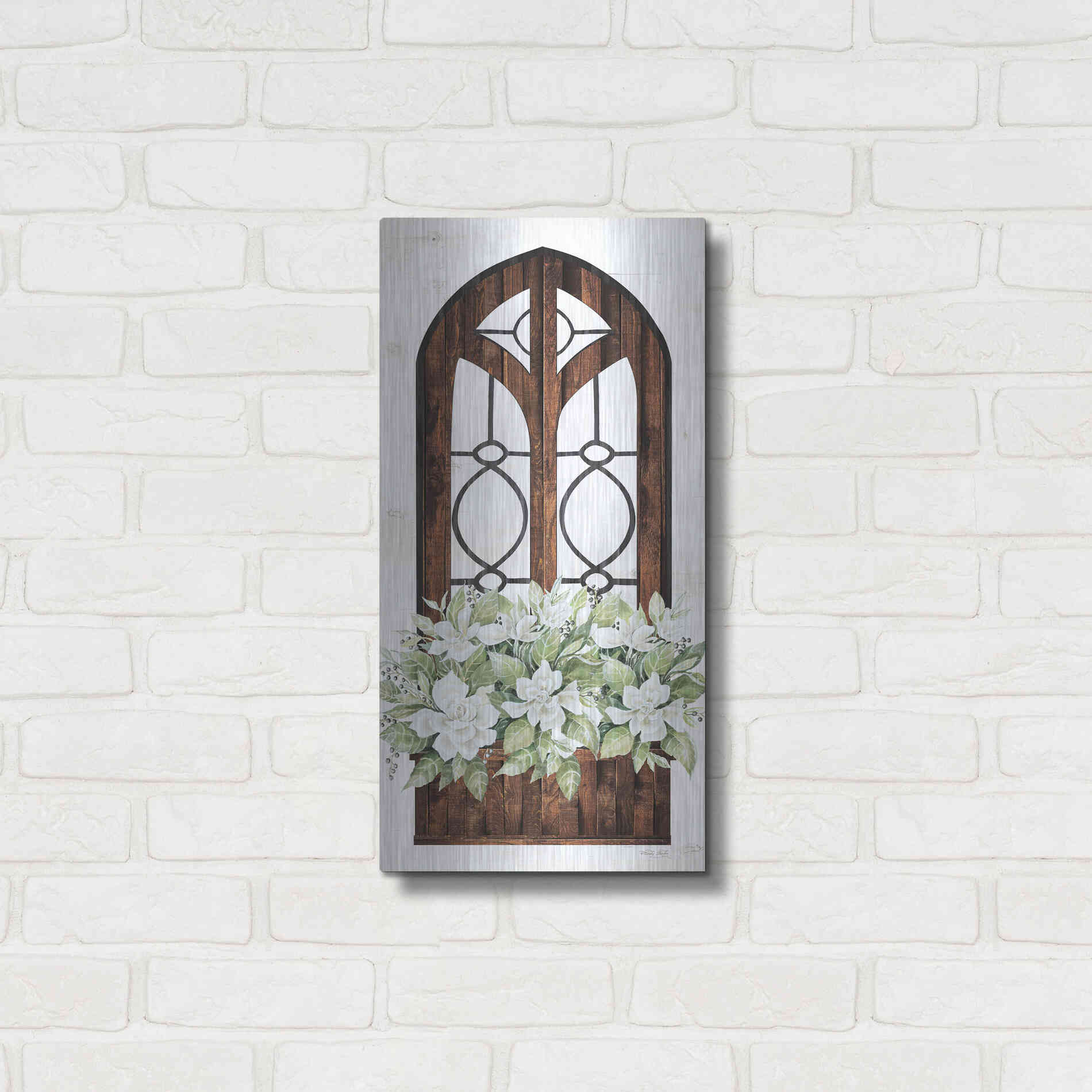 Luxe Metal Art 'Window Arch Floral II' by Cindy Jacobs, Metal Wall Art,12x24