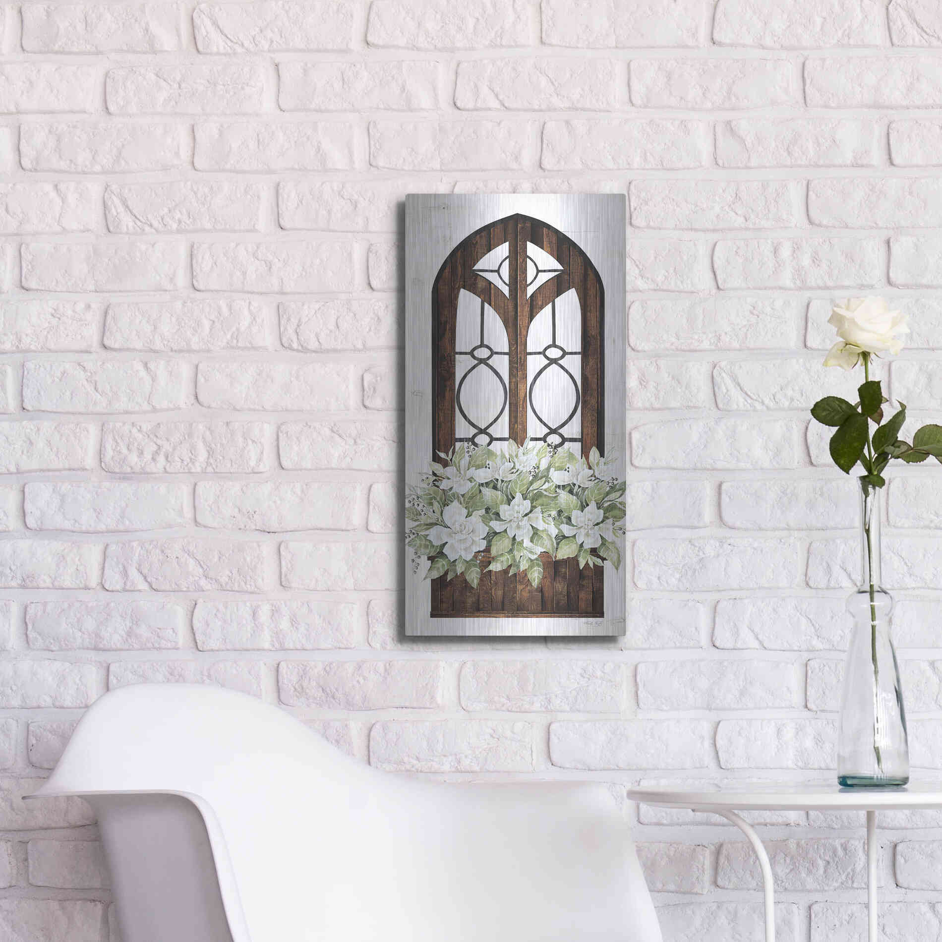 Luxe Metal Art 'Window Arch Floral II' by Cindy Jacobs, Metal Wall Art,12x24