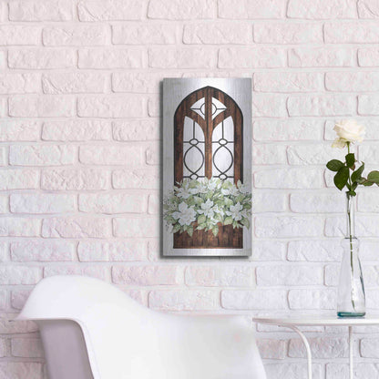 Luxe Metal Art 'Window Arch Floral II' by Cindy Jacobs, Metal Wall Art,12x24