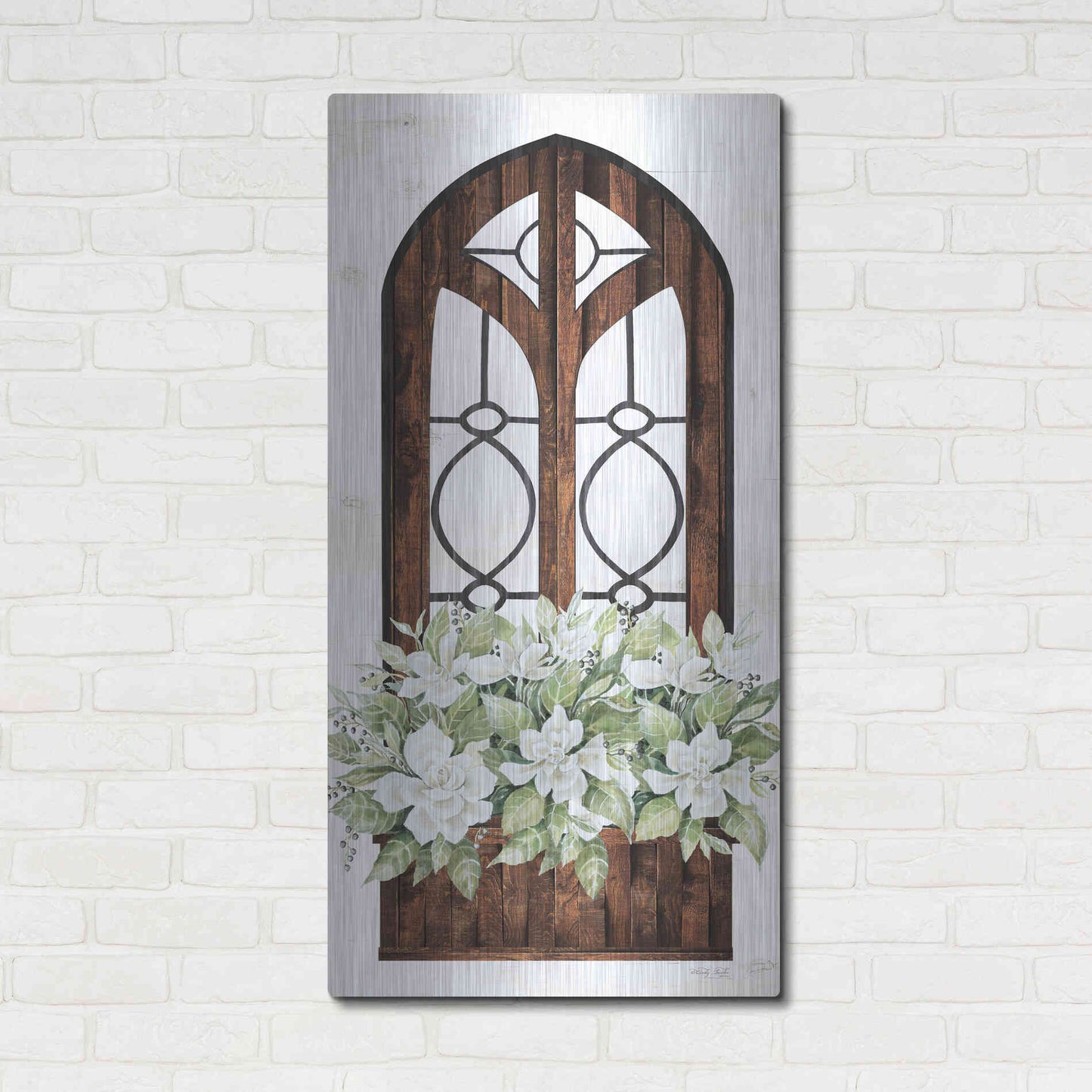 Luxe Metal Art 'Window Arch Floral II' by Cindy Jacobs, Metal Wall Art,24x48