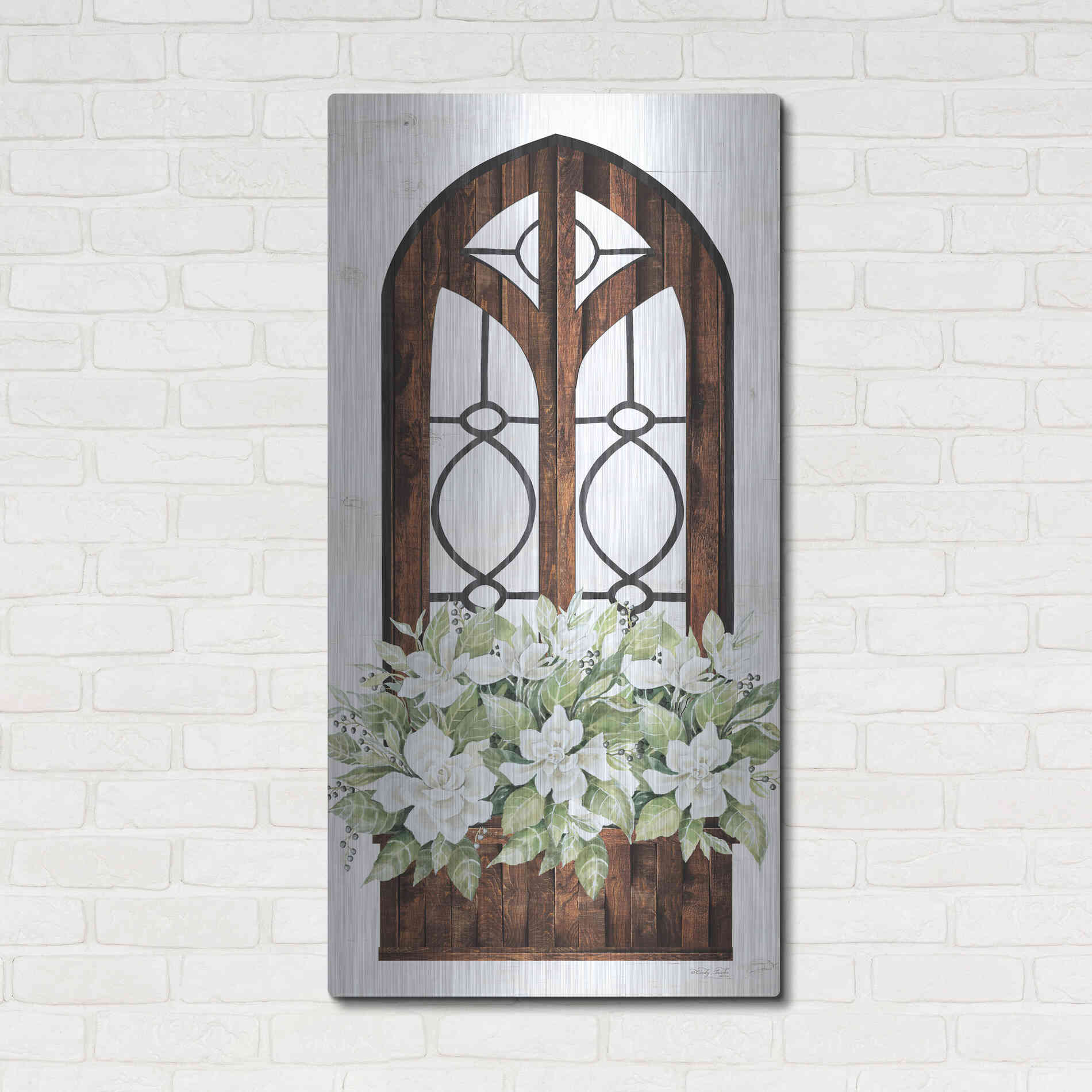 Luxe Metal Art 'Window Arch Floral II' by Cindy Jacobs, Metal Wall Art,24x48