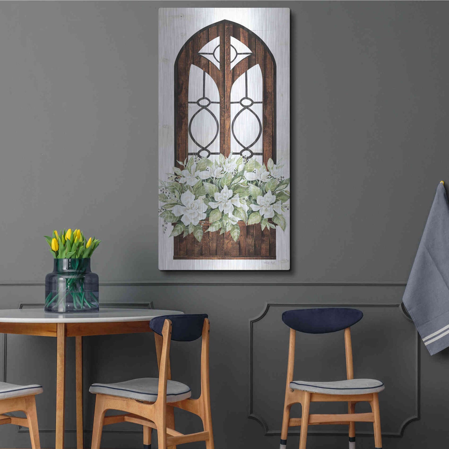 Luxe Metal Art 'Window Arch Floral II' by Cindy Jacobs, Metal Wall Art,24x48