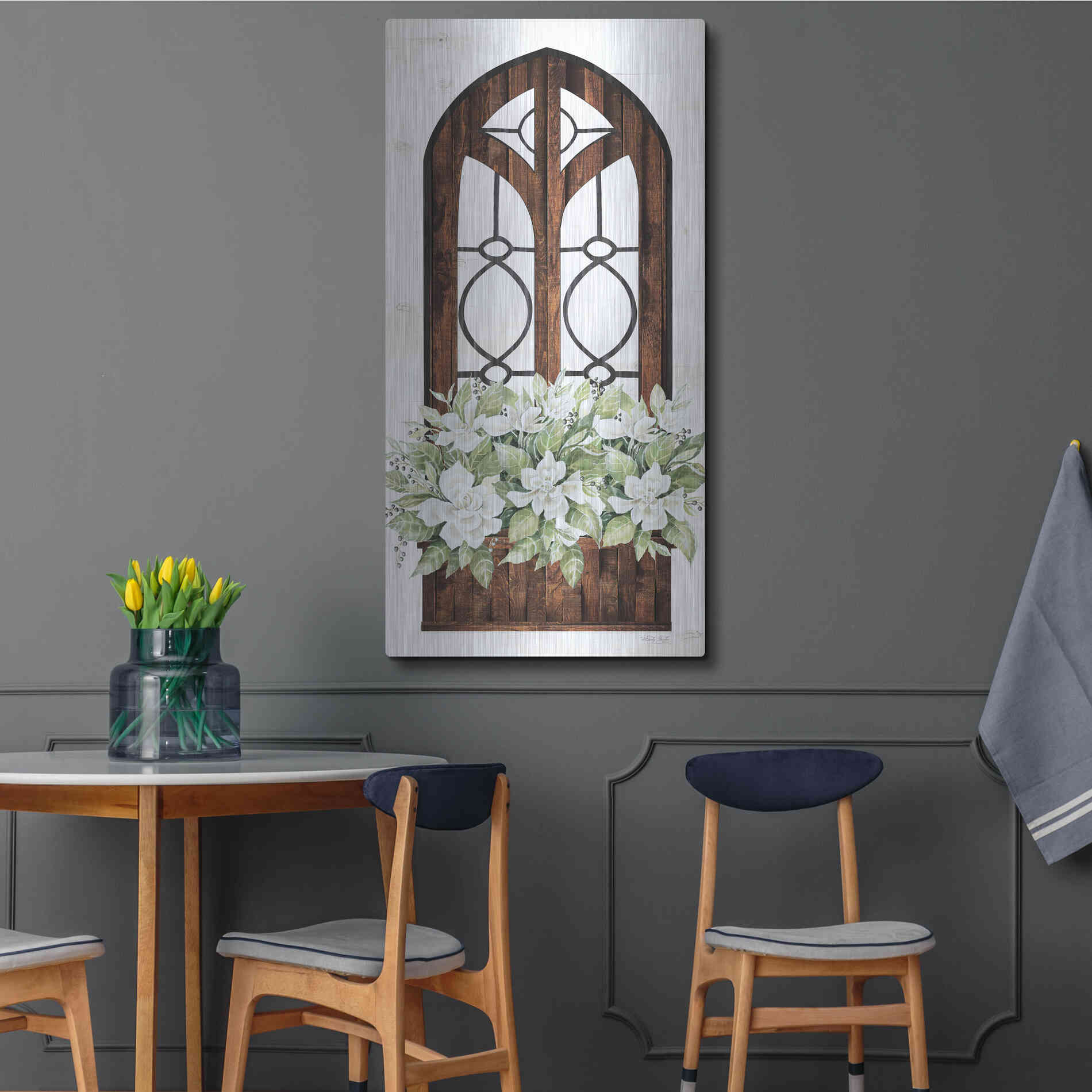 Luxe Metal Art 'Window Arch Floral II' by Cindy Jacobs, Metal Wall Art,24x48