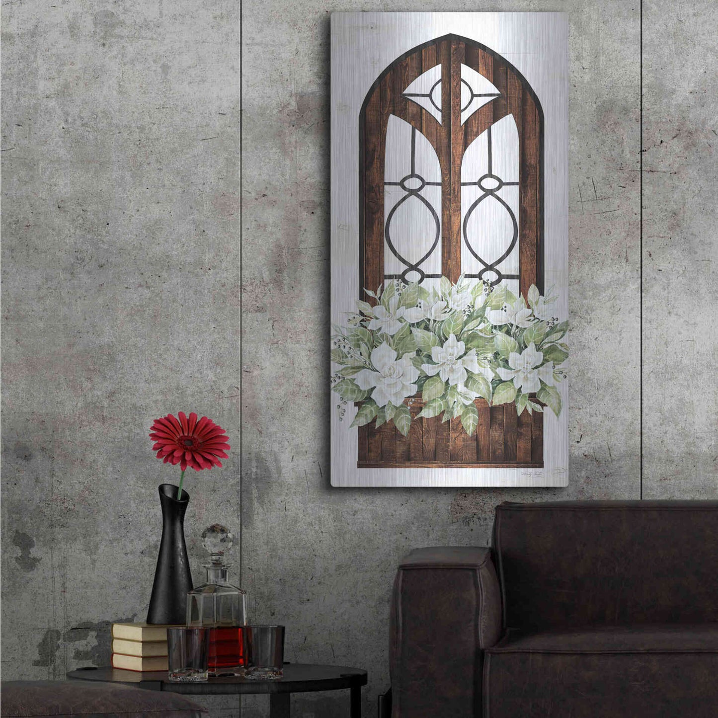 Luxe Metal Art 'Window Arch Floral II' by Cindy Jacobs, Metal Wall Art,24x48