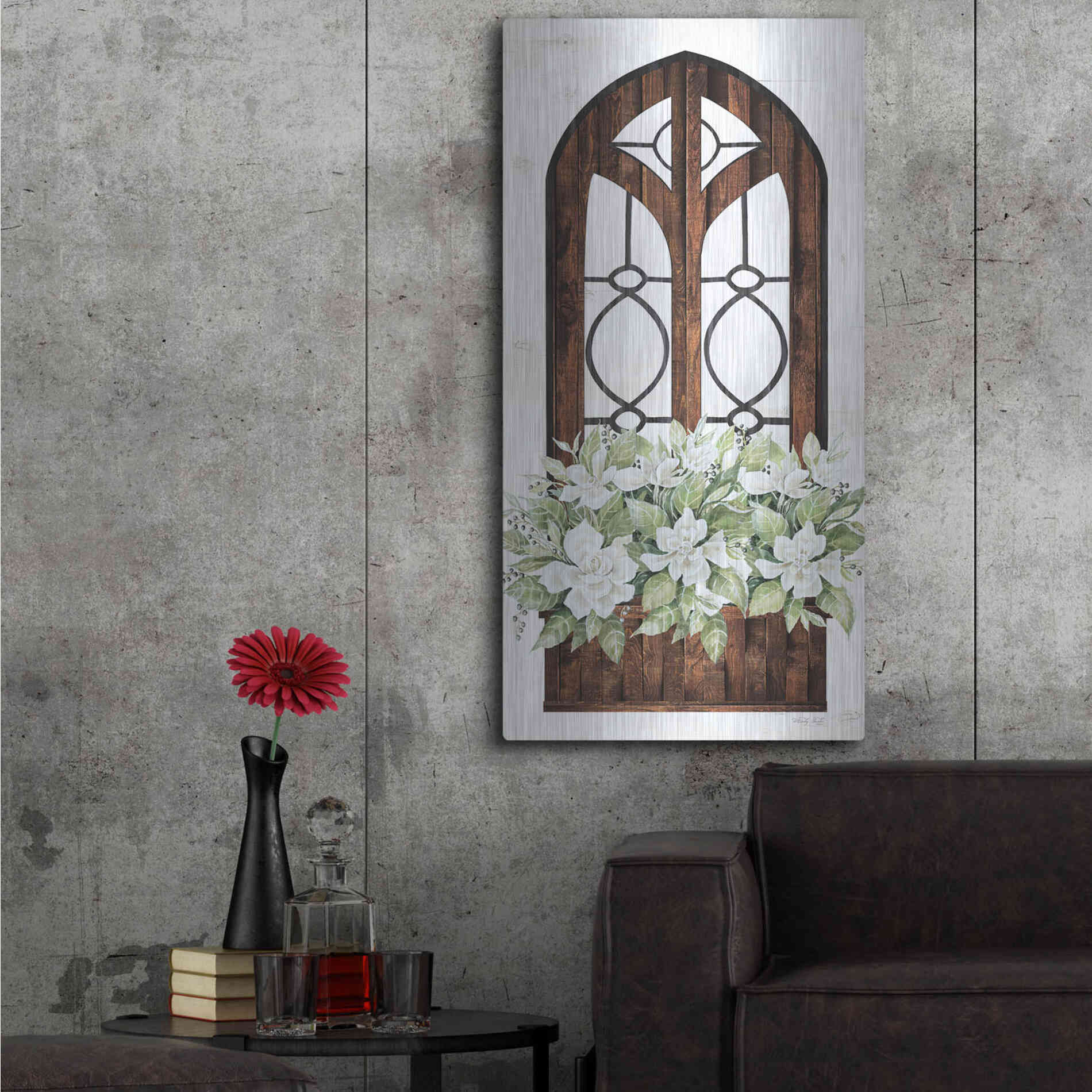Luxe Metal Art 'Window Arch Floral II' by Cindy Jacobs, Metal Wall Art,24x48